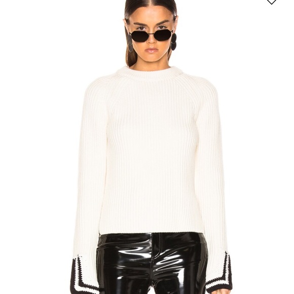 Helmut Lang Cream Ribbed Sweater with Black Accents - Picture 4 of 11